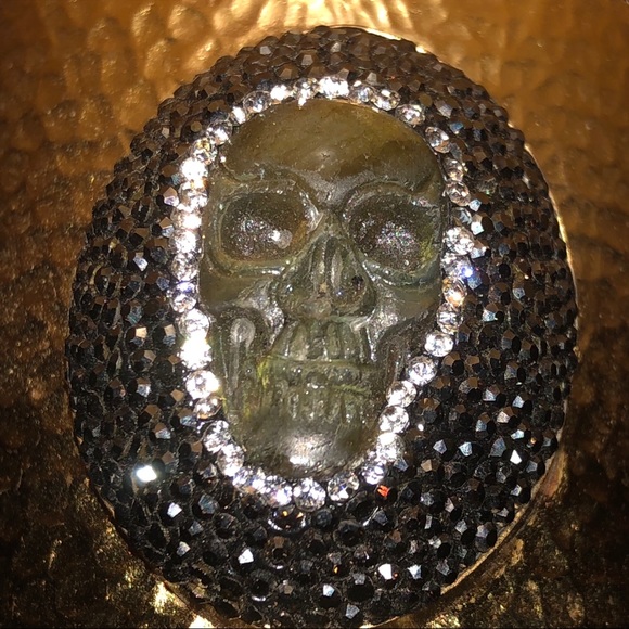 Labradorite Swarovski Crystal Skull Hammered Cuff - Picture 4 of 7